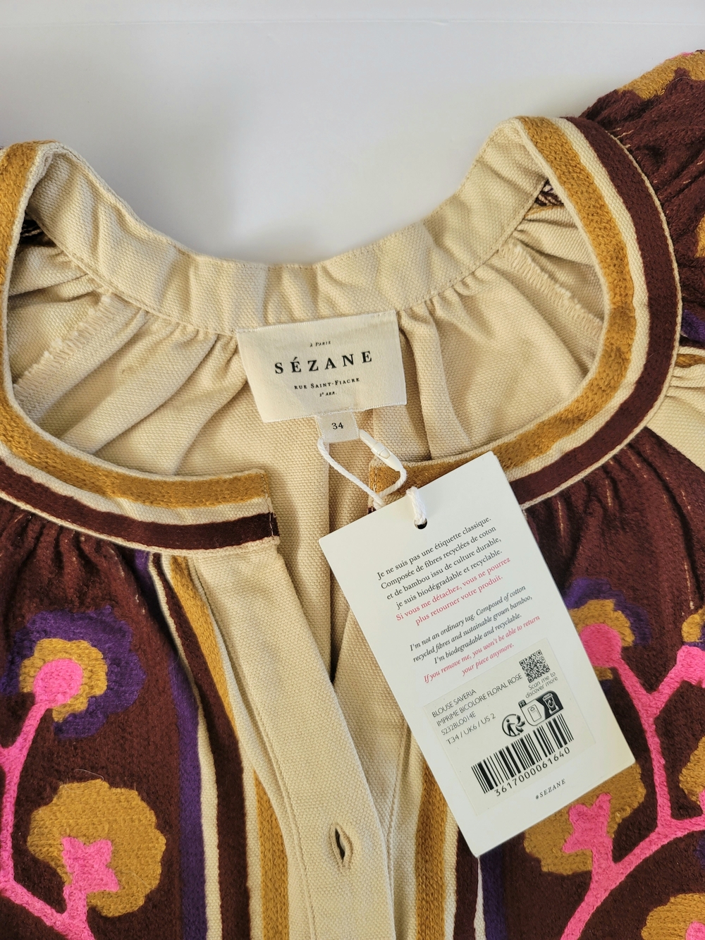 Sezane Saveria Cotton Embroidered Long Sleeve Peasant Blouse,  2/34, Cottagecore - Picture 7 of 13